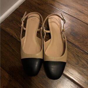 A New Day Beige and Black Cap-Toe Flats